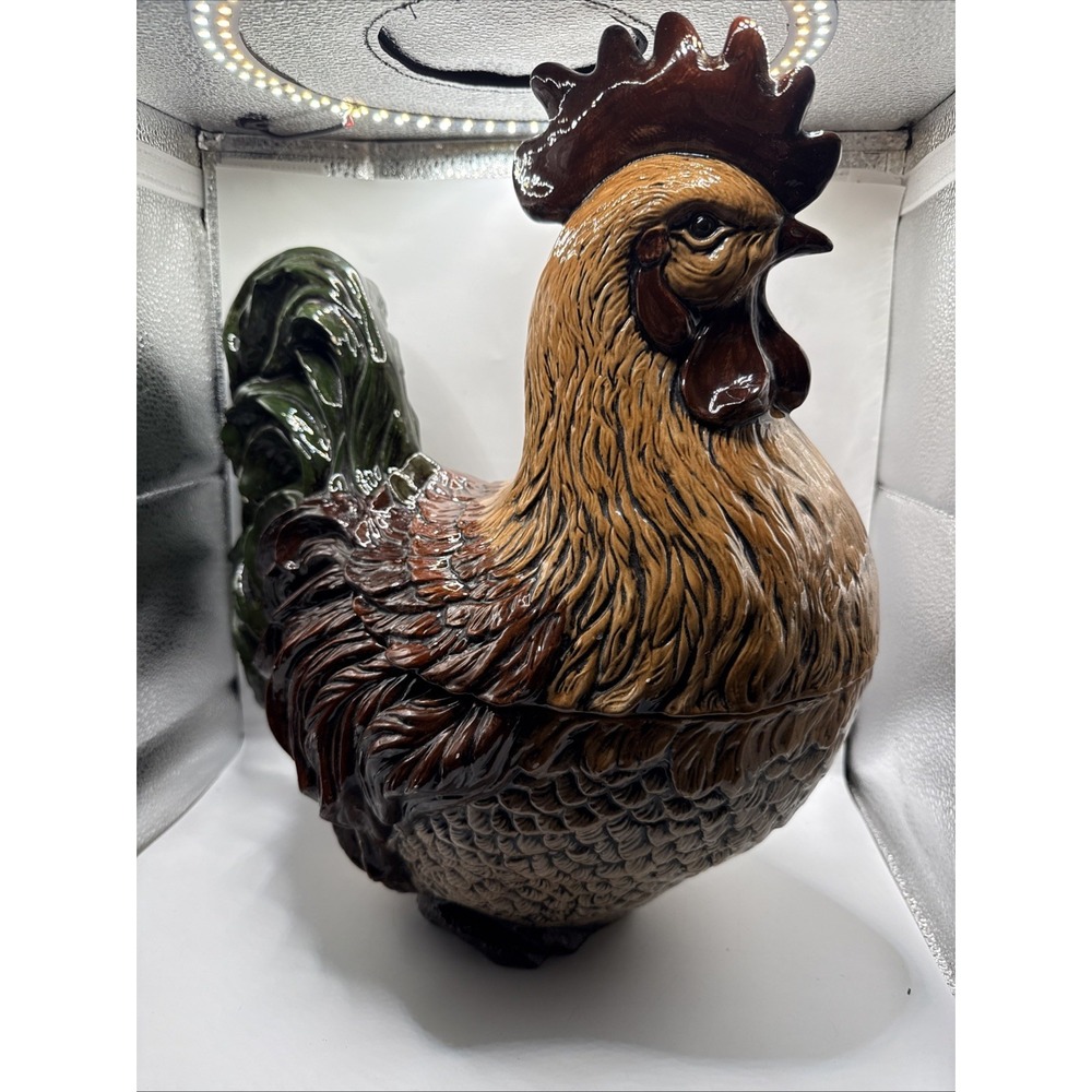 Vintage XLarge Rustic Colorful Porcelain Rooster Hand-painted Figurine 15" T - Picture 6 of 16